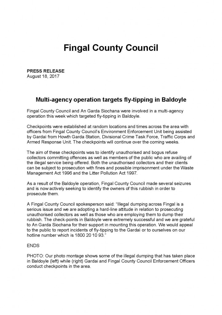 Fingal County Council press release