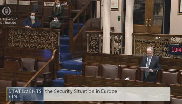 Seán Haughey speaking in the Dáil in front of the Ukrainian Ambassador to Ireland